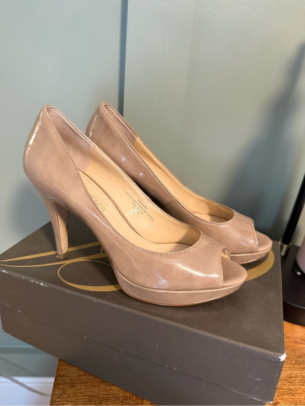 Enzo Angiolini Blush Patent Peep-Toe Platform Heels